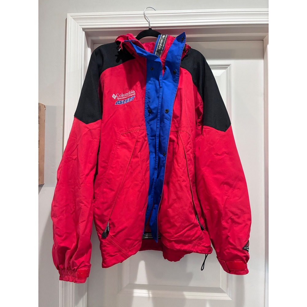 Columbia Ascent Omni-Tech Jacket Mens XL Red Blue Waterproof Hooded Ski Shell